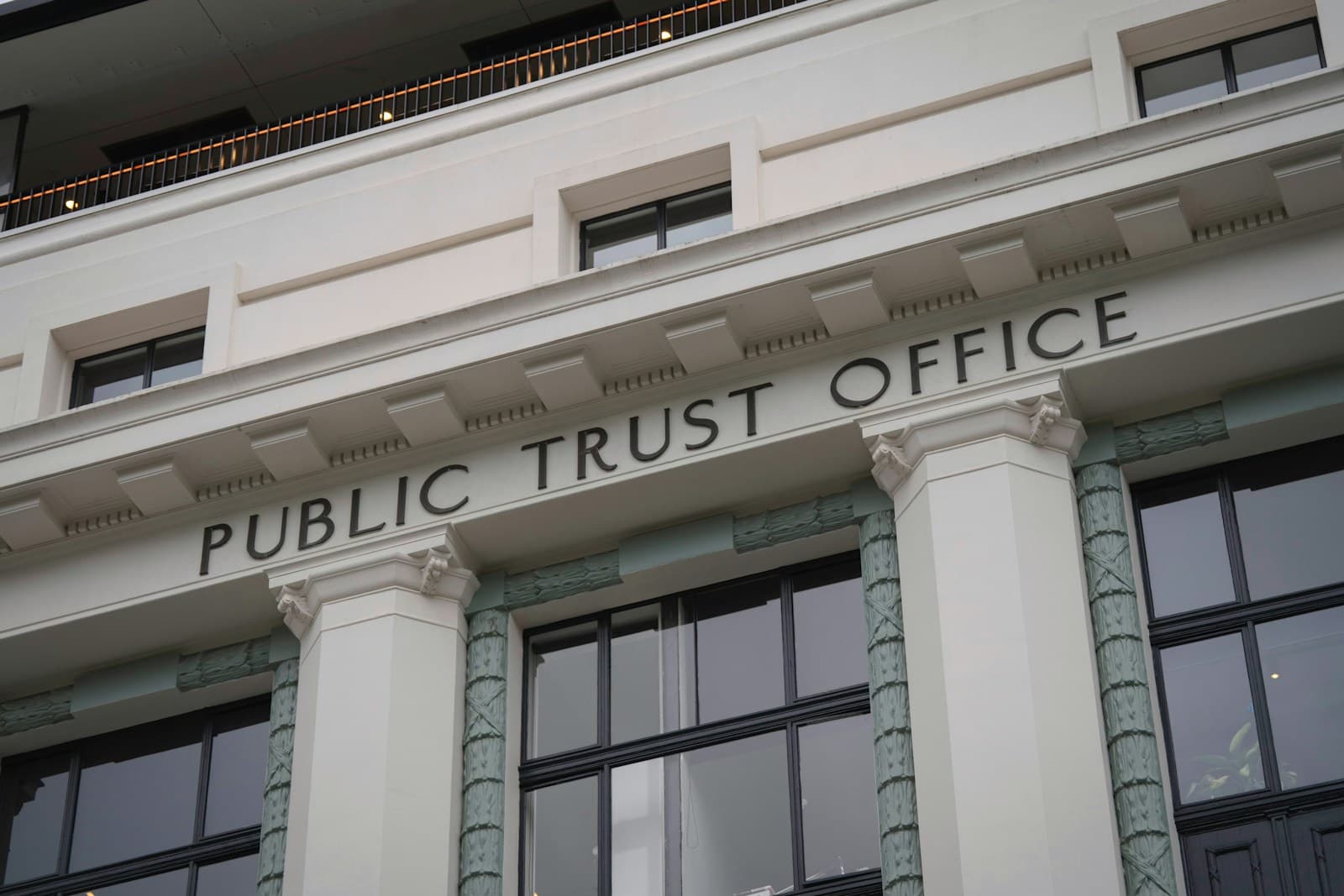The columned facade of a public building